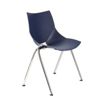 Cadeira Shell com estrutura epoxy bicapa cinza prata e carcaça de plástica cor azul escuro